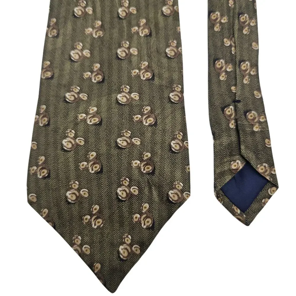 The Disney Store Mickey Mouse Silhouette Olive Green Herringbone Silk Tie 59.25
